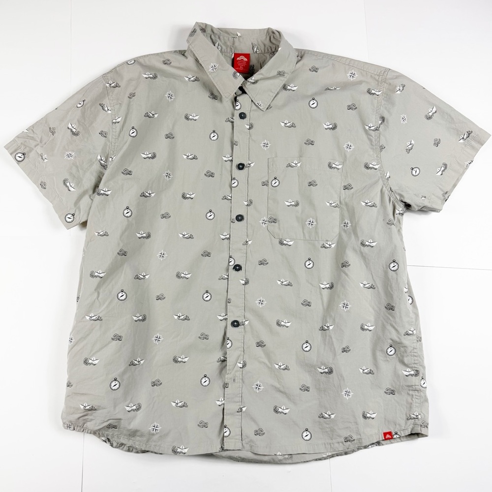 Eastern Mountain Sports Men's Gray Compass Patterned Shirt‎ XL